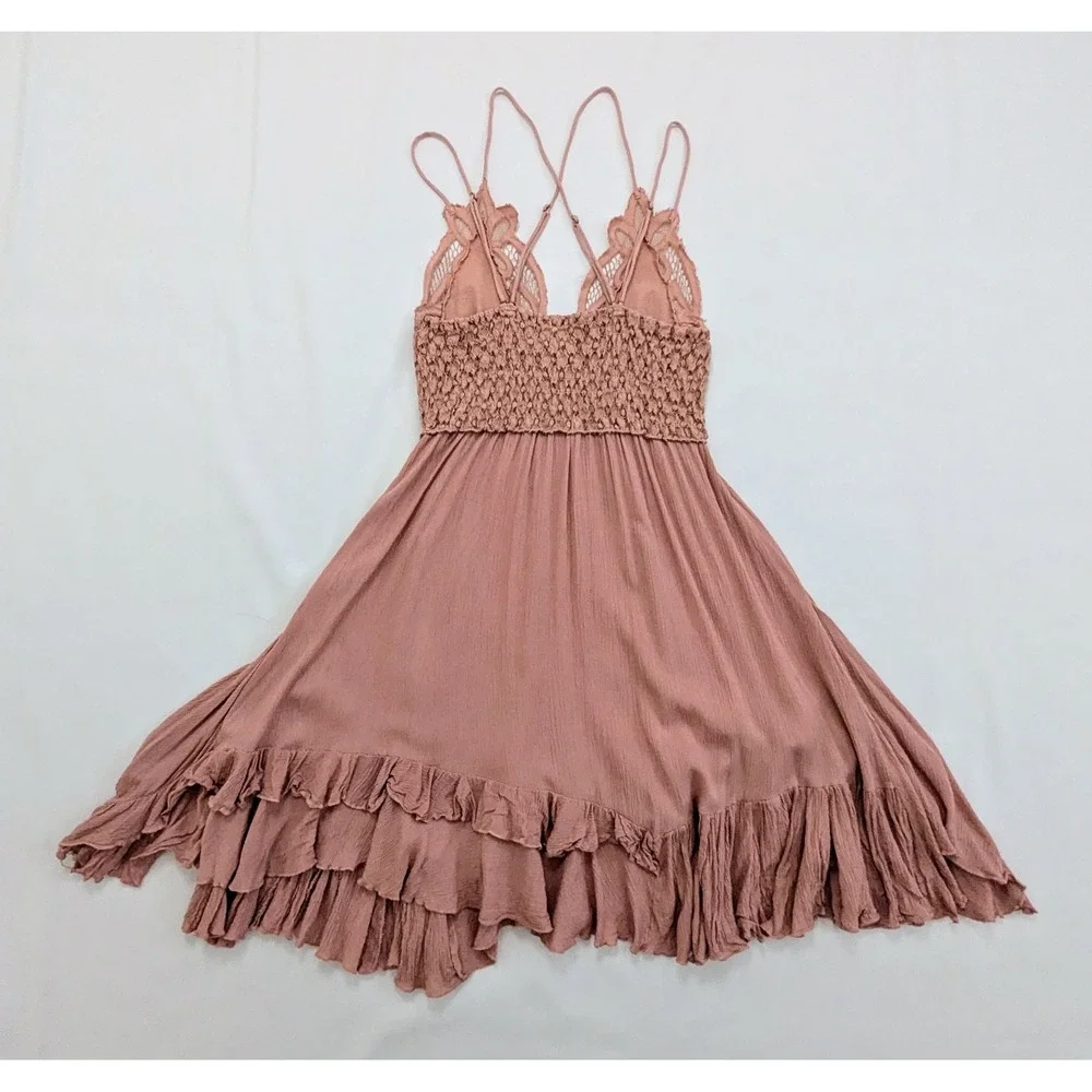 Free People FP One Adelia Slip Dress Lace Rose Blush Pink Small S